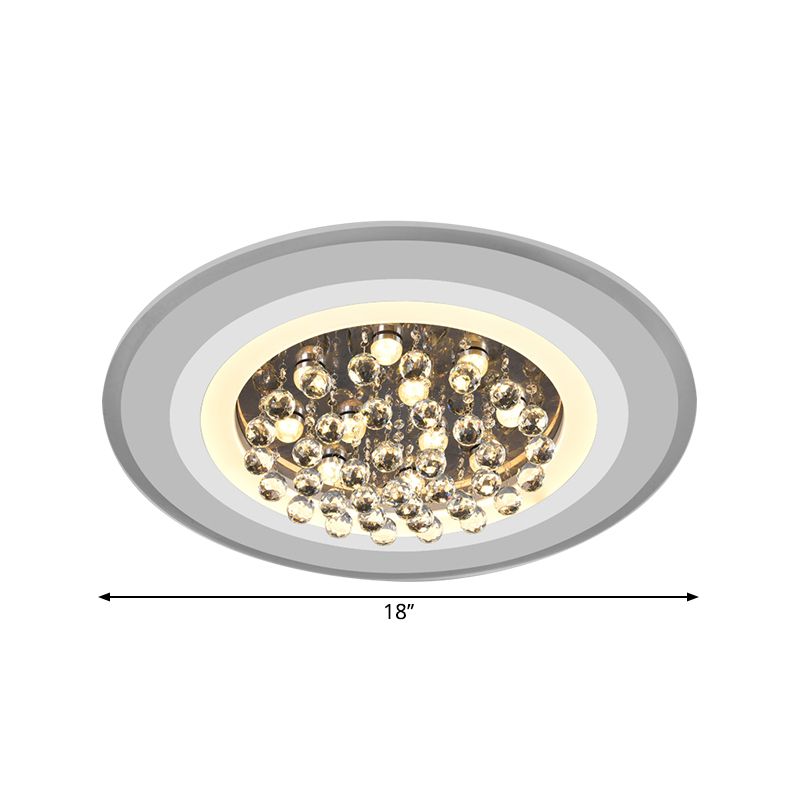 Disc Flushmount Lighting Simple Acrylic Living Room LED Ceiling Lamp in White with Crystal Droplet