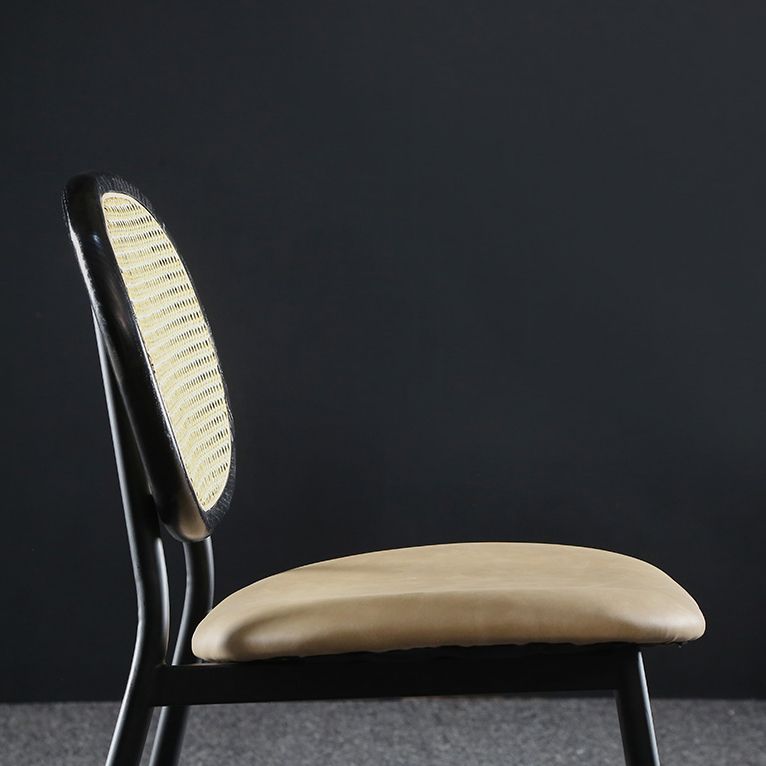 Contemporary Cane Back Chair Faux Leather Dining Side Chair for Indoor
