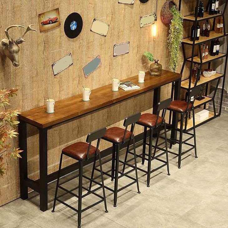 Wood Top Bar Table Modern Metal Base Dining Table for Coffee Room