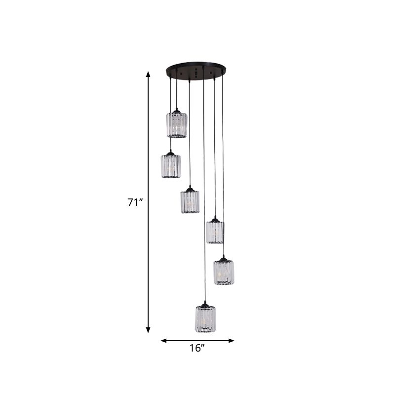 Zylinder Cluster Anhänger Licht minimalistischer klarer Kristallschwarz -Drop -Lampe für Treppen