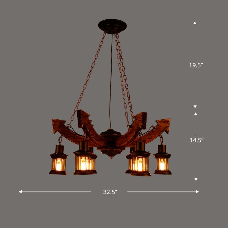 Nautical Style Lantern Chandelier Lamp Wooden Ceiling Pendant Light for Restaurant