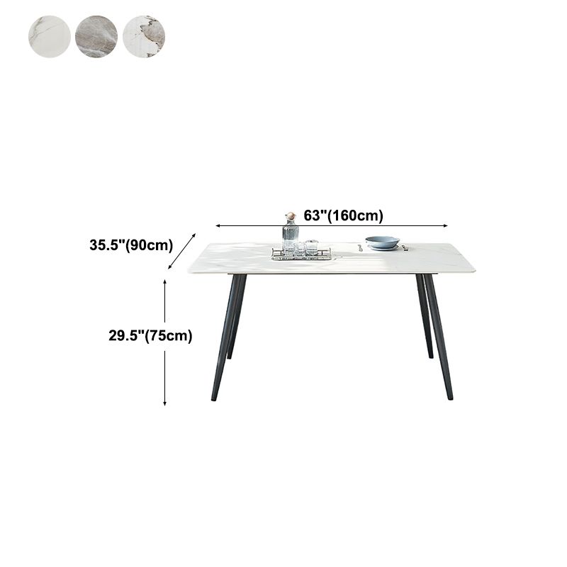 Stone Top Dining Table Rectangle Dining Table with Wood Steel Base in Black