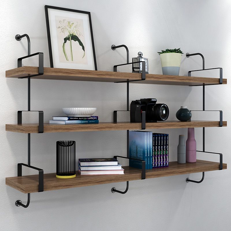 Natural Floating Bookcase Wooden Industrial Bookshelf with Shelves