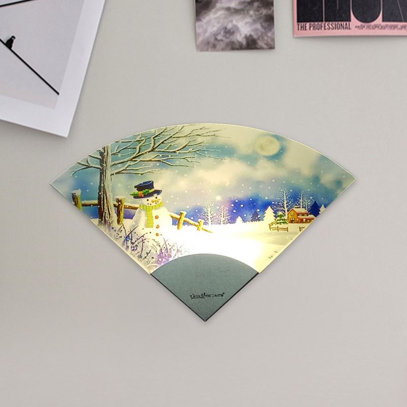 Nordic Snowman LED Mural Lighting Acrylic White Fan Shaped Wall Light Sconce for Bedroom
