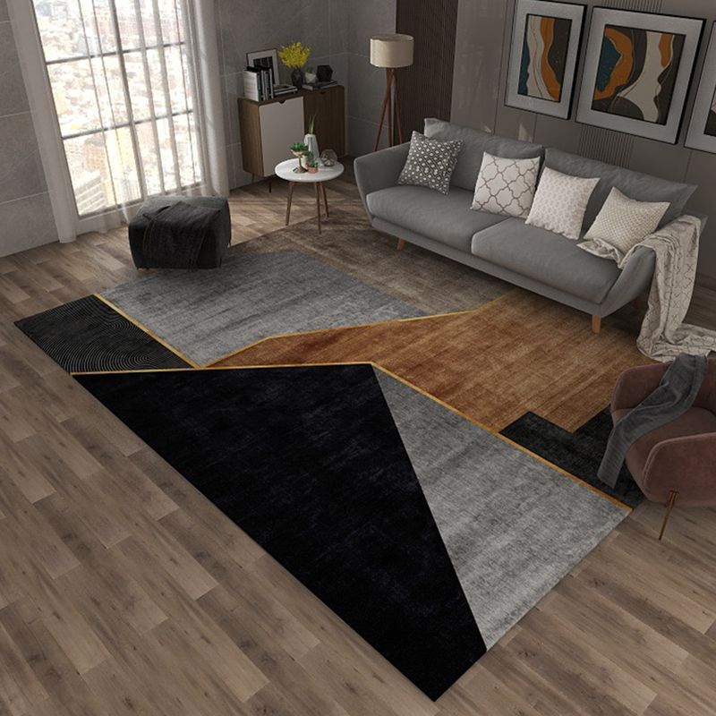 Grey Tone Simple Area Carpet Polyester Geometric Pattern Indoor Rug Washable Carpet for Living Room