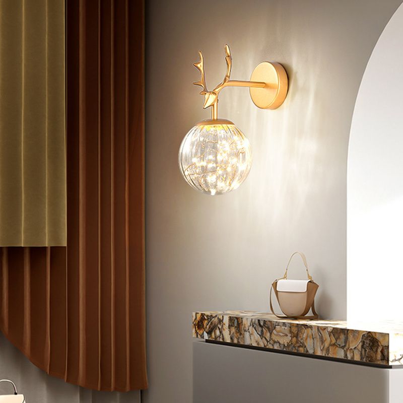 Modern Artistic LED Wall Lamp Wrought Iron Globe Wall Sconce with Glass Shade