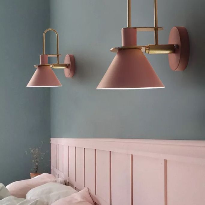 12" H Nordic Macaroon Style Metal Wall Sconce Single Bulb Cone Shade Wall Lamp for Bedroom