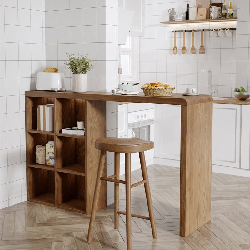 Modern Style Bar Table Pine Solid Wood Double pedestal Bar Dining Table with Storage