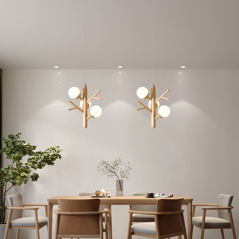 Wooden Chandelier Pendant Lamp Modern 3-Light Chandelier Light Fixtures for Living Room
