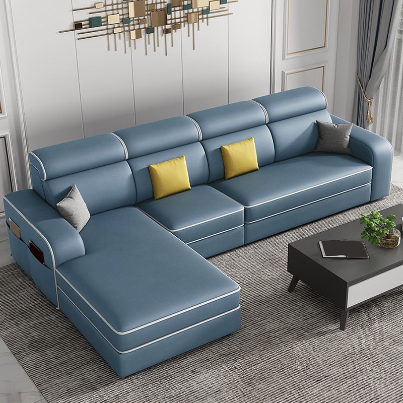 Contemporary Style Sofa Bed Solid Wood Frame Beige/grey/blue with Pocket Storage Sofa