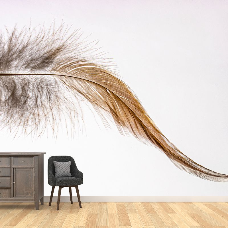 Minimalism Style Feather Wall Mural for Sitting Room Light Color, Personalized Size Available