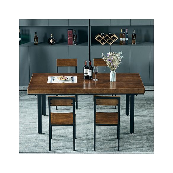 Traditional Style Solid Wood Dining Set with Walnut Table and 4 Black Legs Base