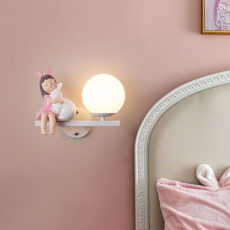 Modern Metal Wall Sconce Ball Shape Wall Light with Glass Shade for Bedroom