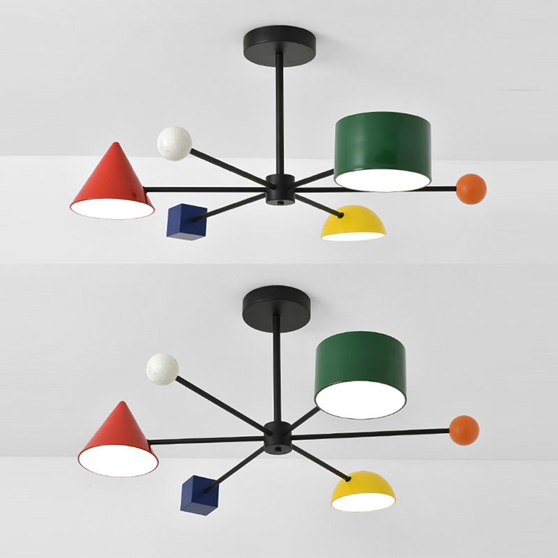 Luz colgante LED de hierro forjado Sputnik en moderna luz de techo de interior de estilo creativo con decoración de madera