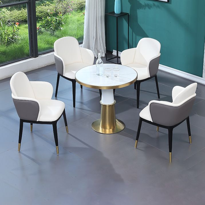 Faux Marble Glam Style Dining Set Round 1/5 Pieces Dining Set for Home Use