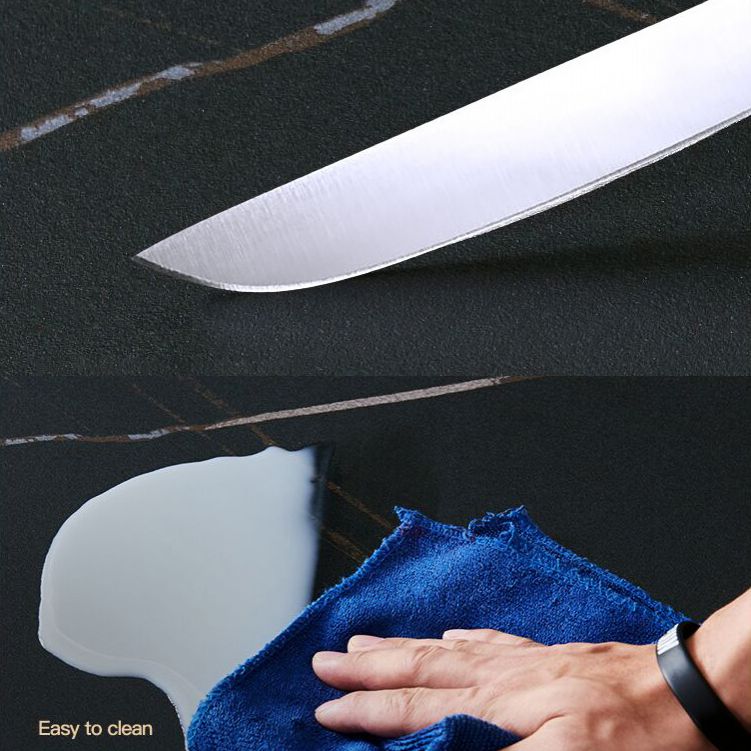 Fixed Minimalist Sintered Stone Top Kitchen Table Set with 4 Black Legs Base for Dining Room