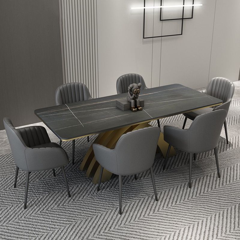 Glam Rectangle Shape Dining Table Sintered Stone Top Standard Dining Table for Kitchen