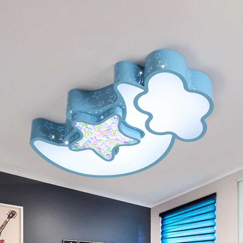 Acrylic Starry Sky Flush Light Fixture Nordic LED Flush Mounted Lamp in White/Pink/Blue for Child Bedroom
