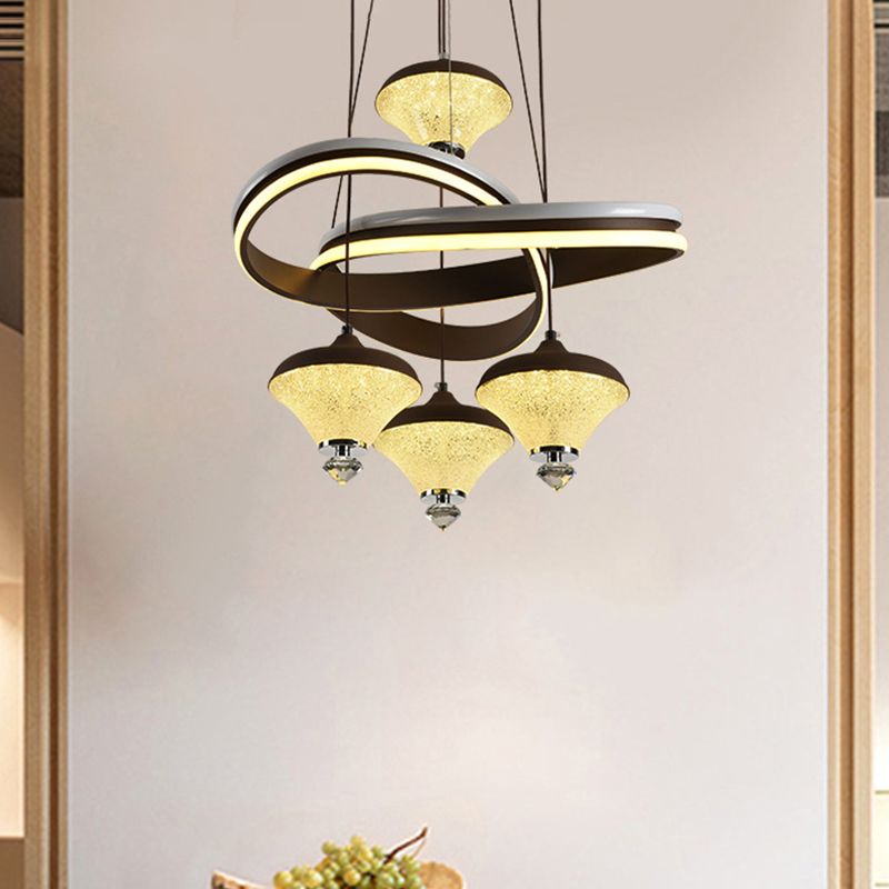 Black Gyroscope Multi Light Pendant Contemporary 4-Light Acrylic LED Suspension Lamp with Twisted Shelf