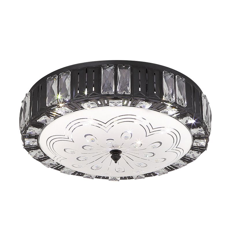 Black Drum Flush Mount Lighting Modernist Metal LED Bedroom Flush Lamp with Crystal Accent