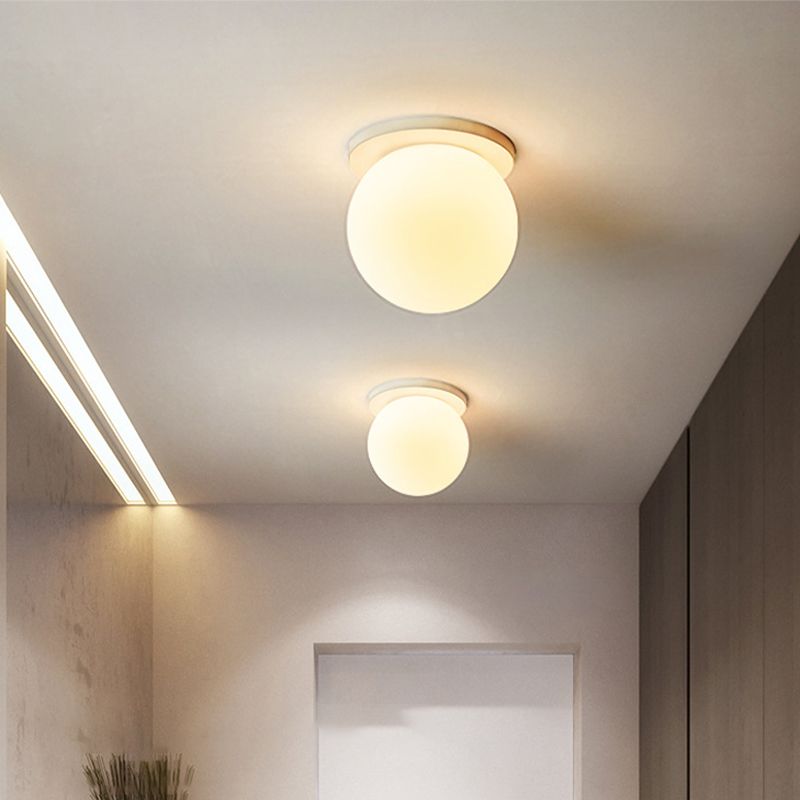 Glass Globe Flush Mount in Modern Concise Style Lacquered Iron Ceiling Light in White