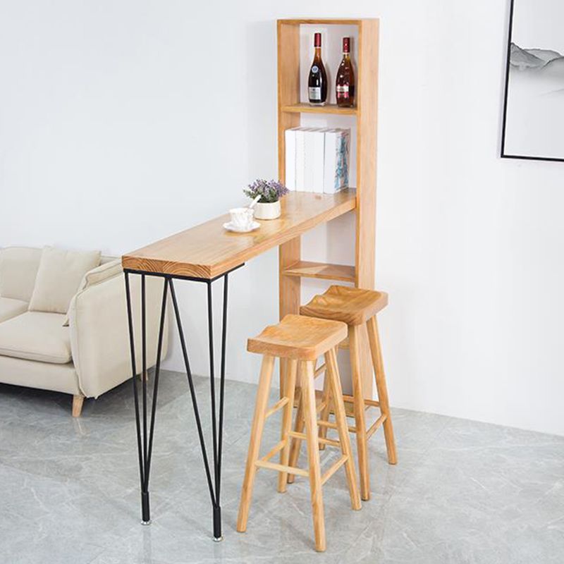 Modern Solid Wood Bar Dining Table Rectangle Bar Table with Storage Shelf