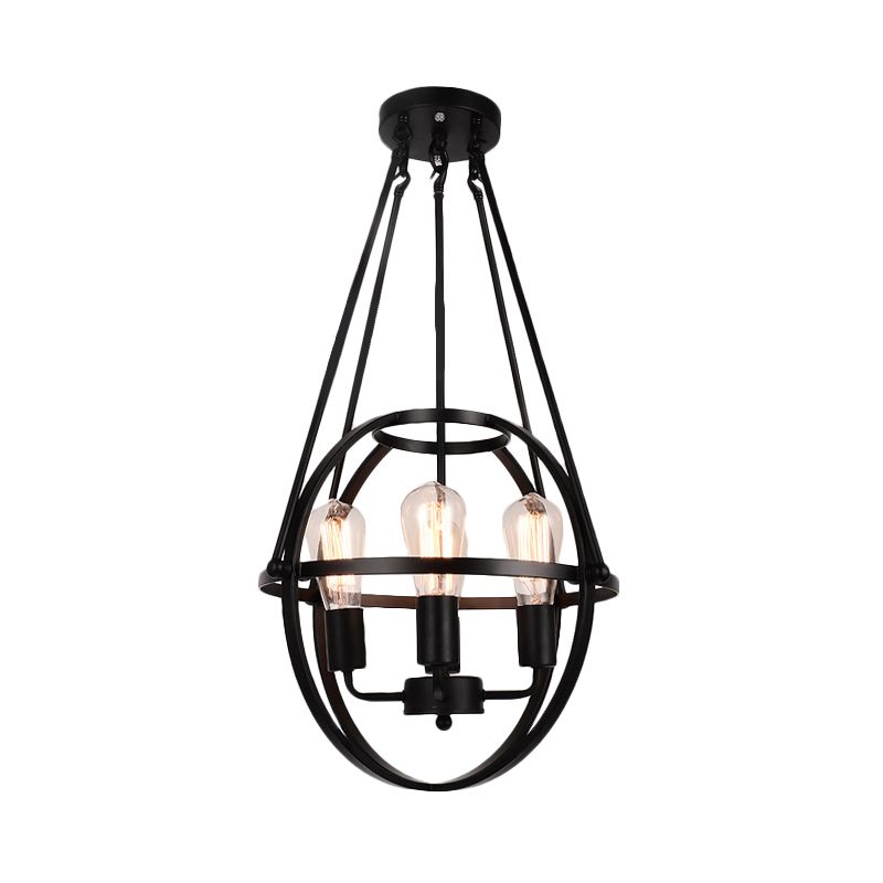Lustre en métal sphérique Lumière traditionnelle 3 lumières Pendre d'éclairage en noir
