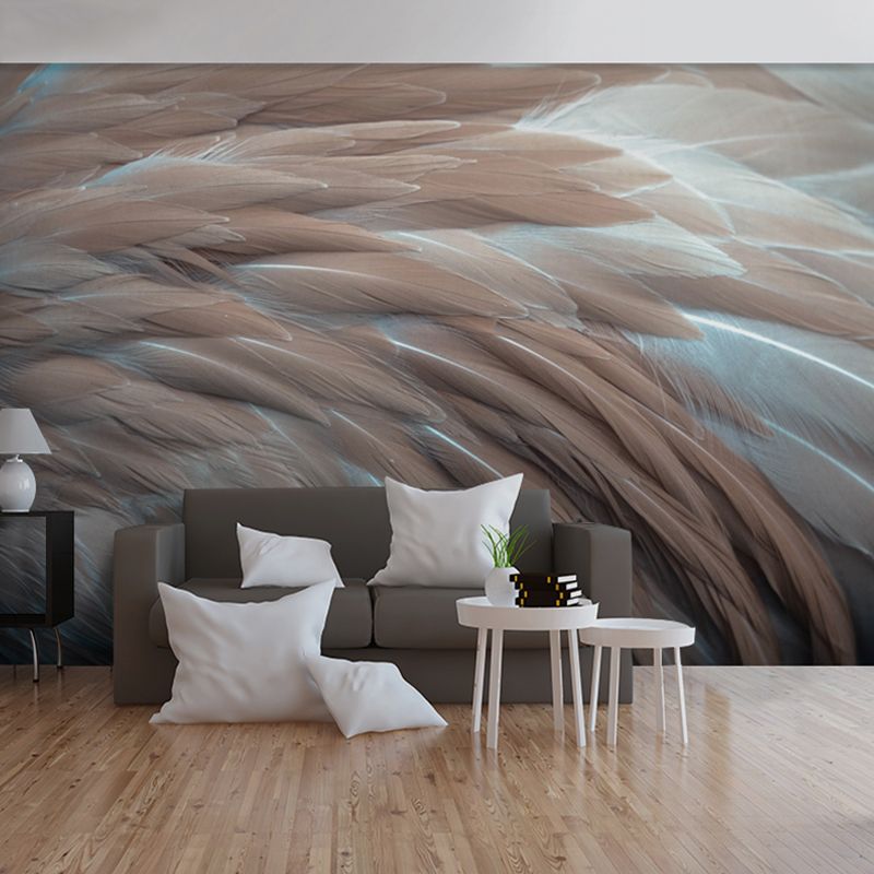 Grand décor mural non tissé avec plume naturelle 3D de couleur pastel, taille personnalisée disponible