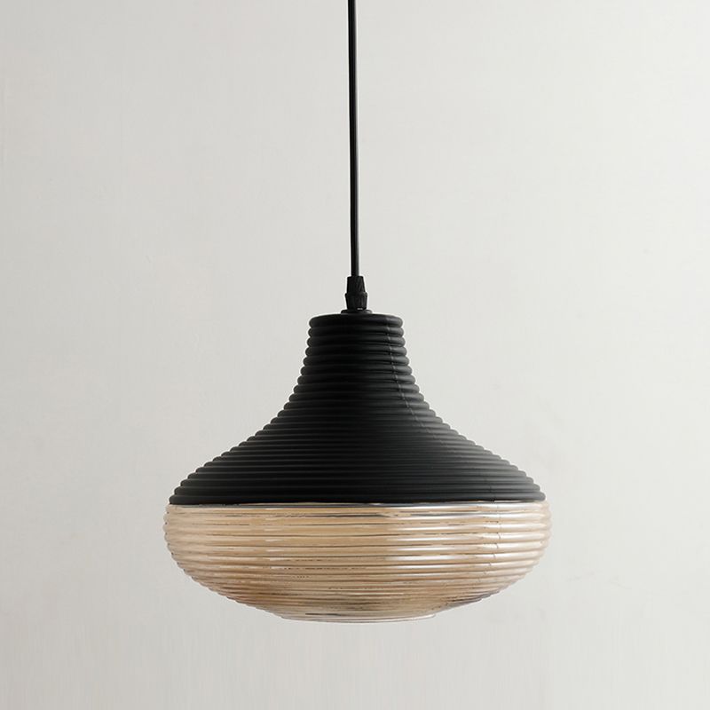 Apparecchio di illuminazione a sospensione geometrica retrò 1 lampadina in vetro ambra sospeso per sala da pranzo