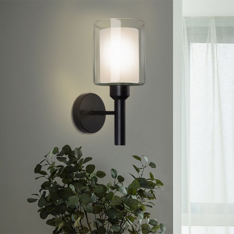 Luces de sombra de vidrio transparentes/lechoso luces modernas de pared interior de la pared colgante en negro