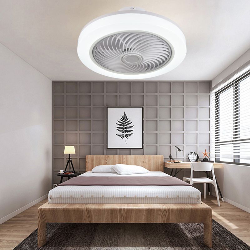 Weiße kreisförmige LED -Deckenlicht in moderner Einfachheit Schmiedeeisendecken -Deckenventilatoren mit Acrylschatten