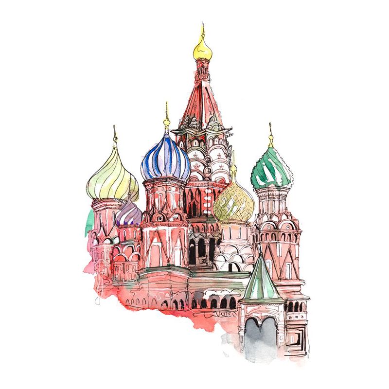 Pastel Watercolor Landmark Wall Mural Architecture Modern Moisture Resistant Wall Decor