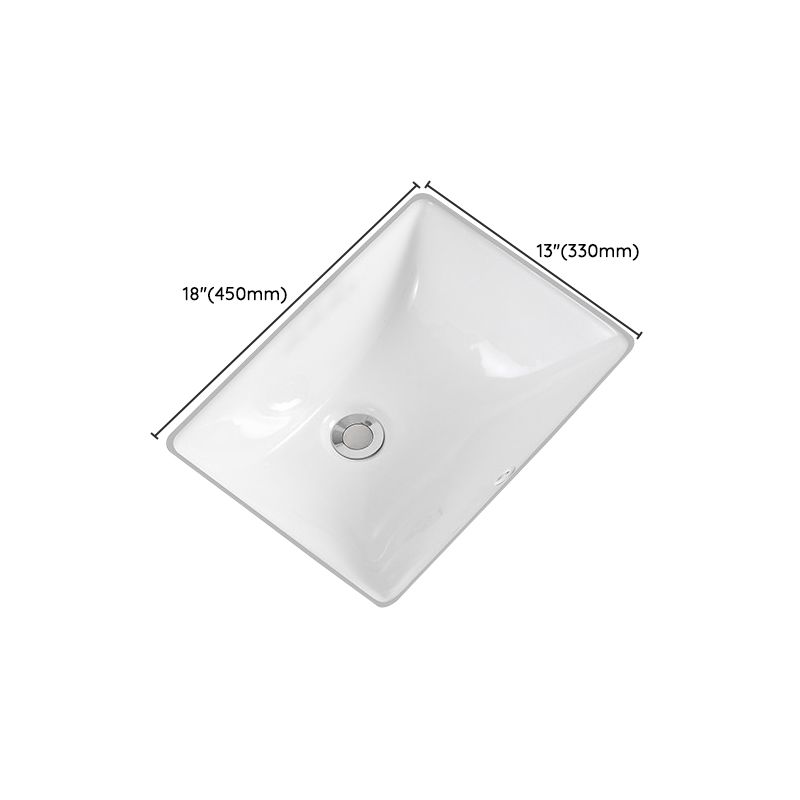 Traditional Undermount Vanity Sink Rectangular Porcelain with Pop-Up Drain Basin Sink