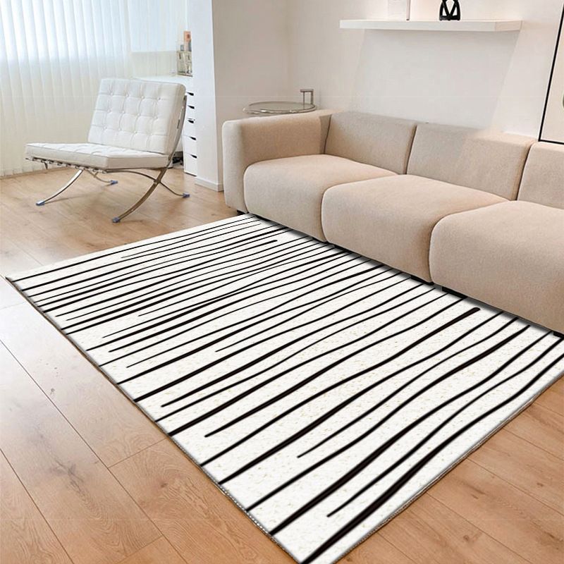 Black Simple Rug Polyester Abstract Line Rug Non-Slip Backing Rug for Home Decor