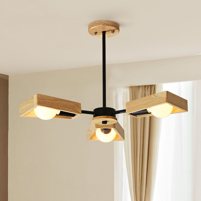 Black/White Burst Flush Mount Chandelier Modern 3/5 Bulbs Wood Semi Flush Ceiling Light with Swivelable Frame