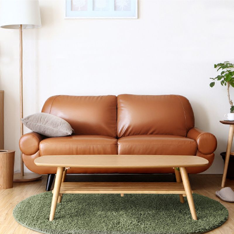 Sewn Pillow Back Sofa Modernism Faux Leather Pillow Top Arm Sofa