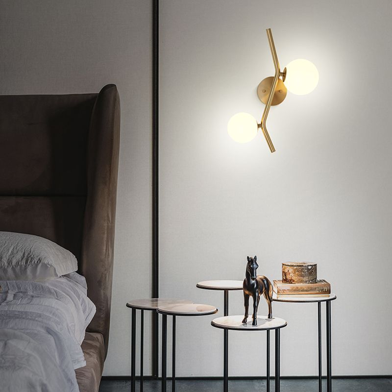 Glass Ball Shape Sconce Light Modern-Style 2 Lights Wall Light Fixtures in Gold