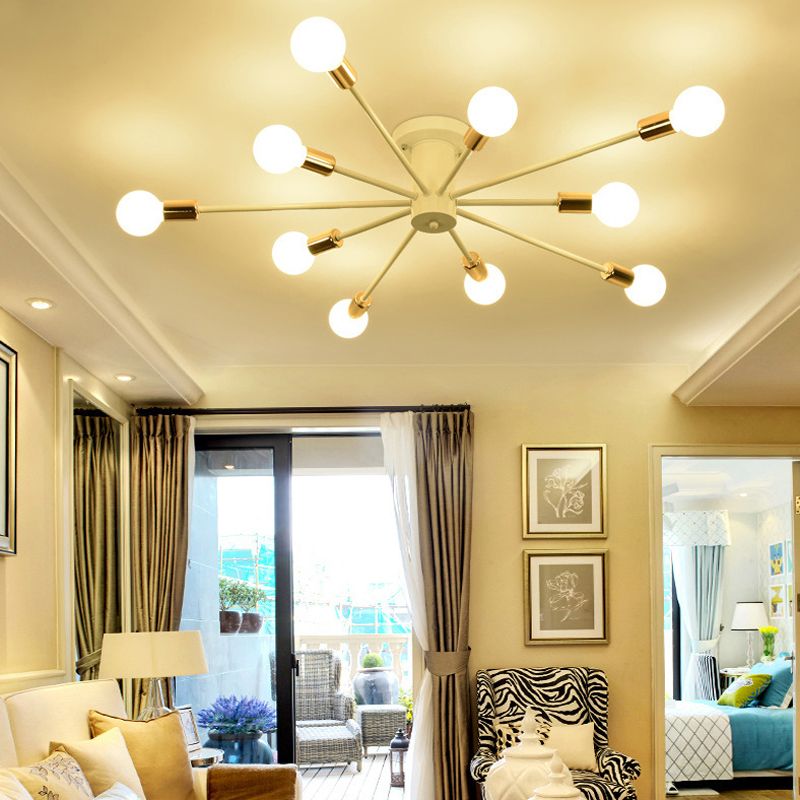 10 Lights Semi Flush Ceiling Light Mid-Century Metal Ceiling Light Fixture
