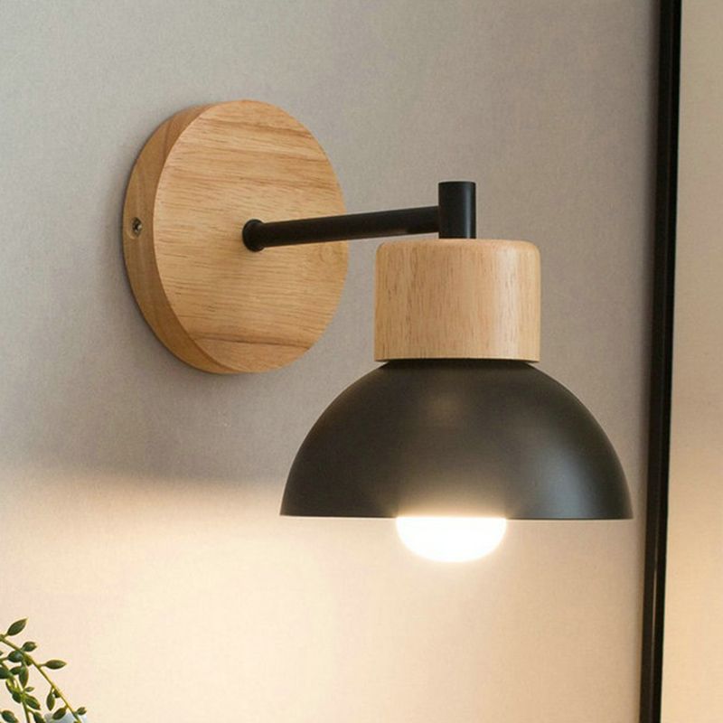 Bowl Wall Mounted Lamp Modern Simplicity Wood Wall Mount Lamp for Living Room