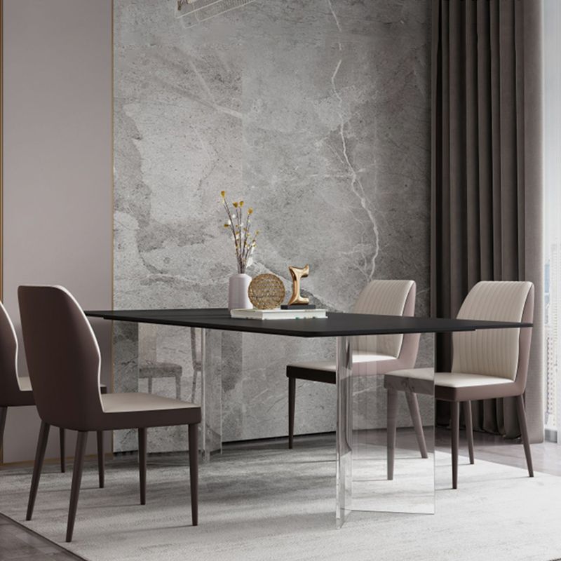 Modern Style Rectangle Dining Table Sintered Stone Table with Acrylic Base