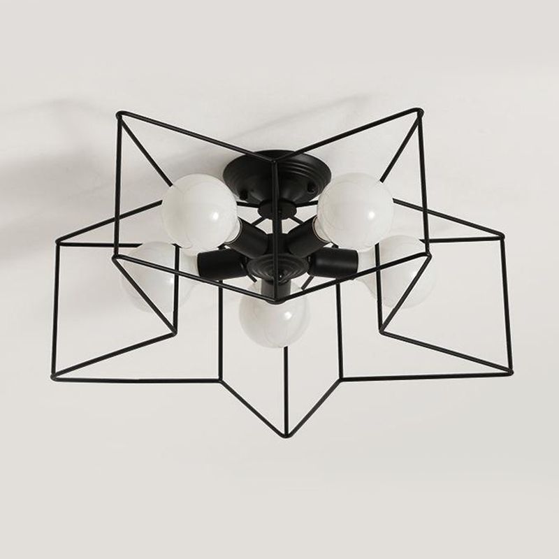 Metal Star Shape Flush Mount Light Industrial 5 Lights Flush Mount Ceiling Fixture