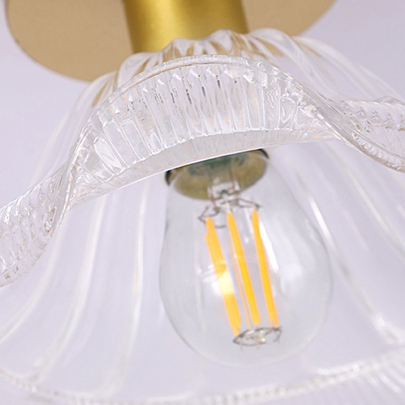 Contemporary Ceiling Lamp Flower-shaped Glass Shade Flush Mount Light Fixture