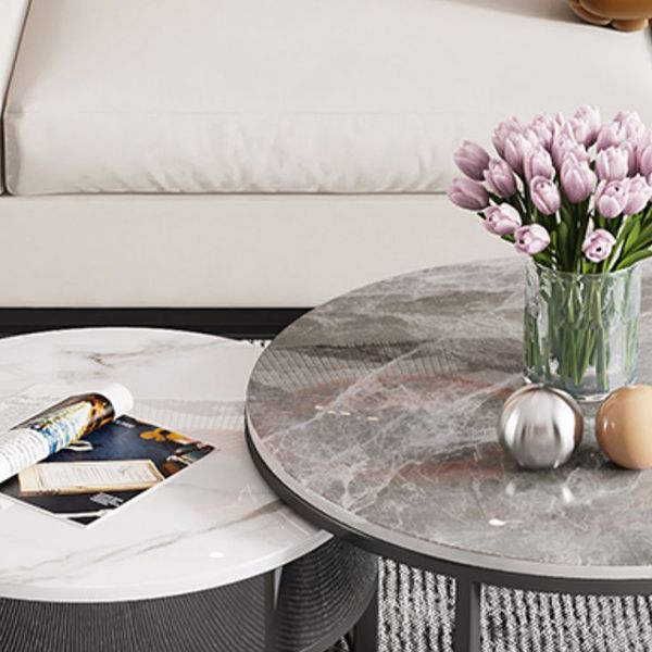 Slate Coffee Cocktail Table Round Coffee Table Set with Drawer