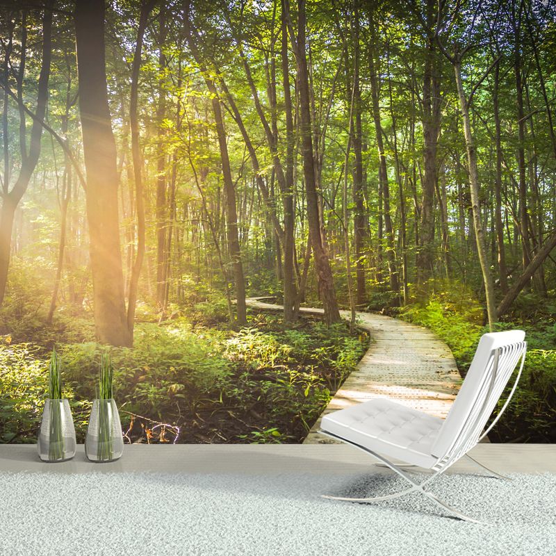 Stain-Resistant Leafy Pavement Mural Wallpaper Non-Woven Material Wall Art for Meeting Room