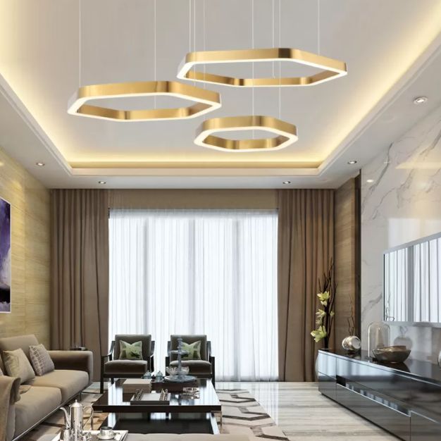 Gold Geometric LED Pendant Light in Modern Creative Style Stainless-Steel Ceiling Light for Lobby