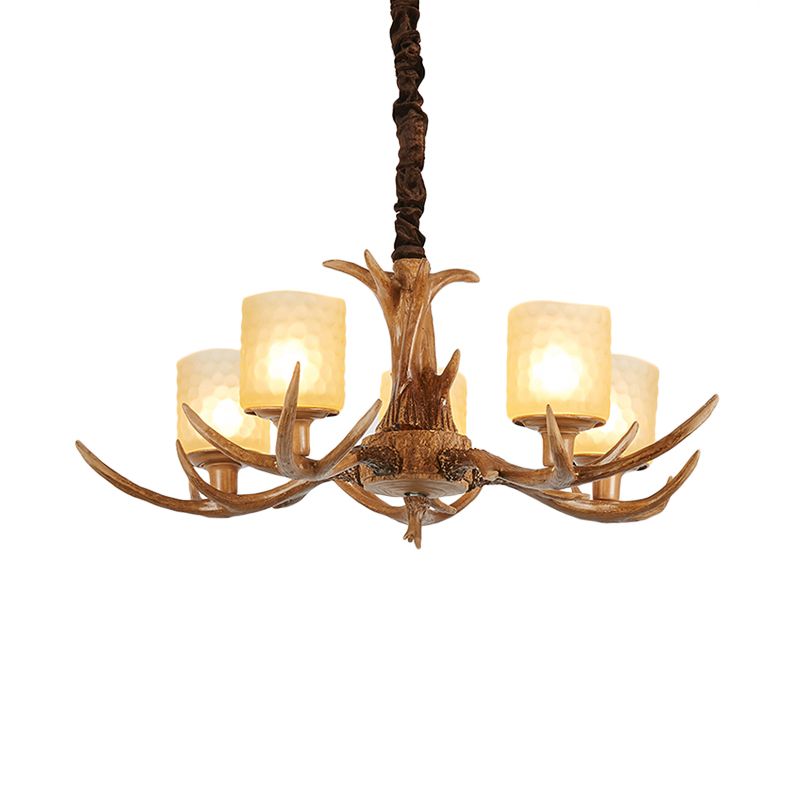 Cylindrical Glass Ceiling Lamp Traditional 4/6/8-Bulb Living Room Pendant Chandelier in Brown