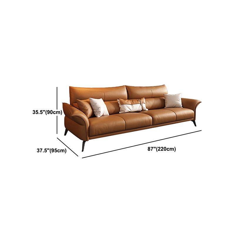 Contemporary Sewn Pillow Back Standard Flared Arm Genuine Leather Sofa