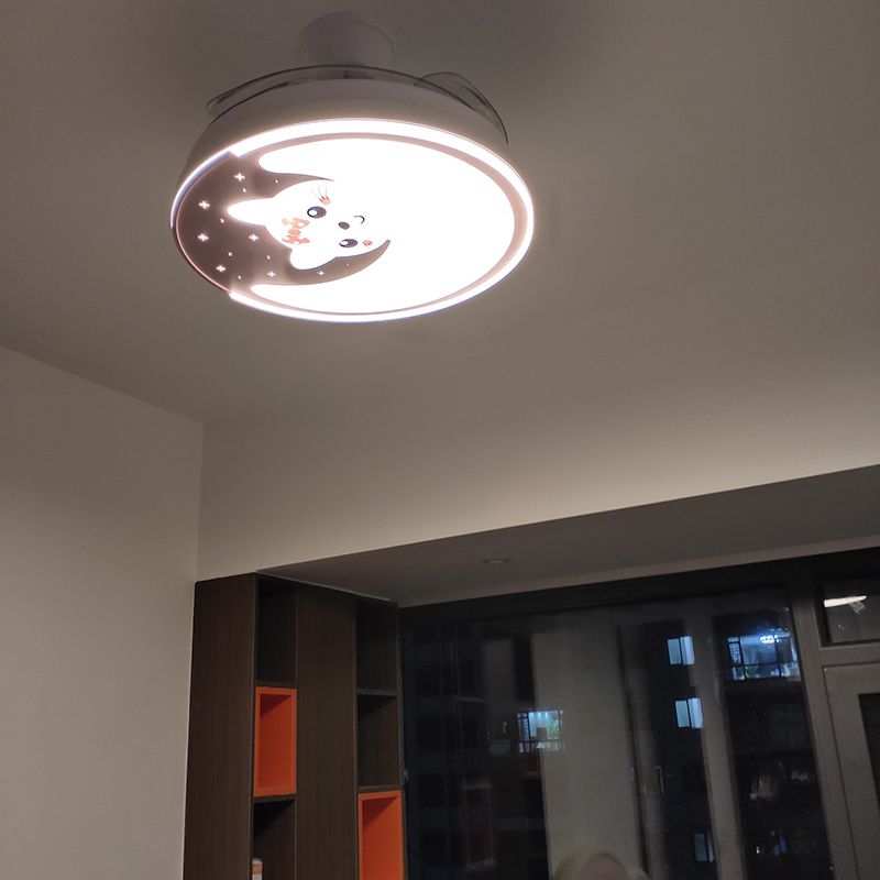 Acrylic Moon and Cat Fan Lamp Cartoon LED Semi Flush Ceiling Light for Children Bedroom