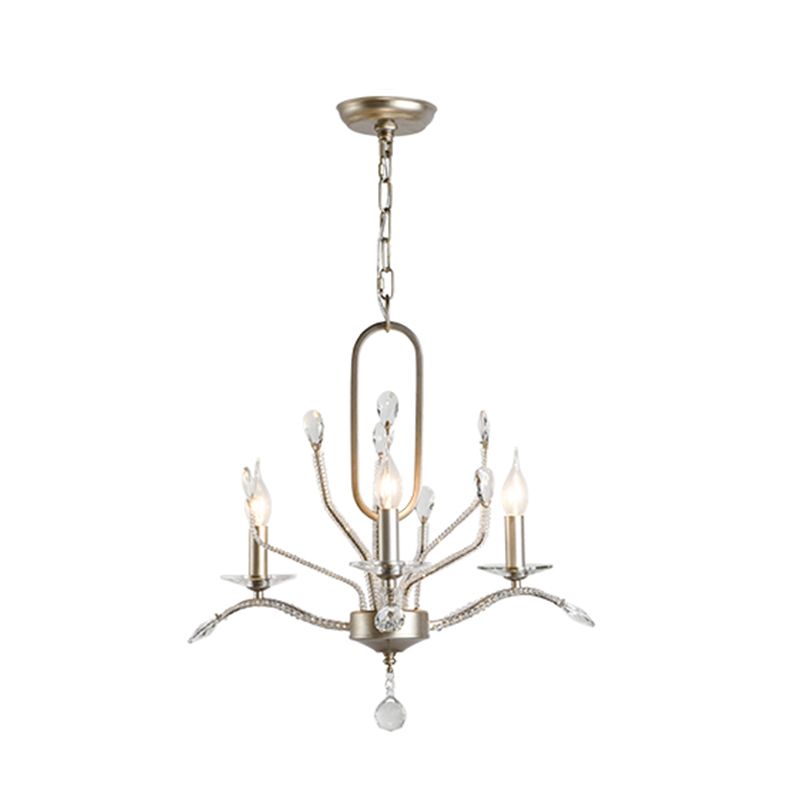 Gebogen arm eetkamer plafondlamp traditionele kristallen ballen 3 hoofden zilveren kroonluchter