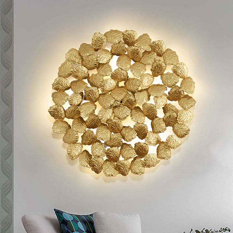 Aluminum Dark Coffee/Gold Wall Mount Light Round 4 Lights Contemporary Style Wall Lamp with Leaf Design